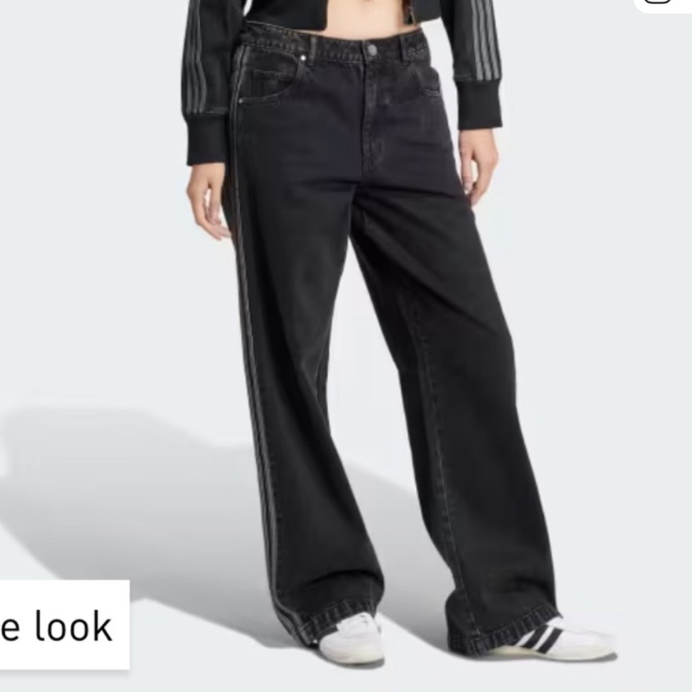 Black ADICOLOR DENIM 3-STRIPES TRACK PANTS Wide-Leg Women Jeans